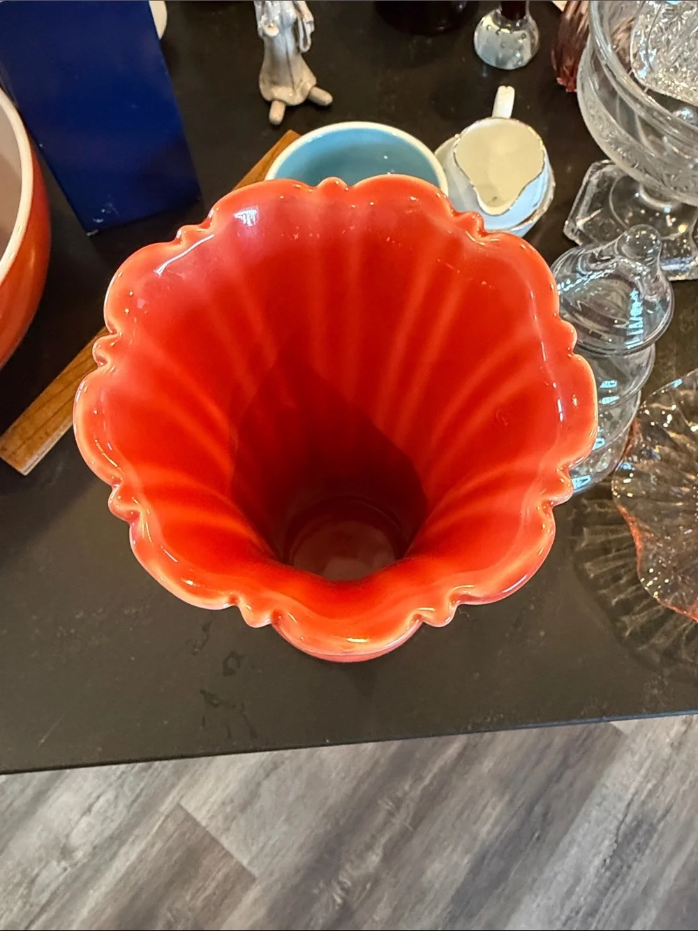Fiesta Medium Art Deco Flaired Vase in Retired Persimmon Color.